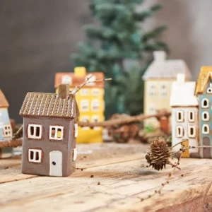 Hus Keramik T/Fyrfadslys Brunt/ sennep