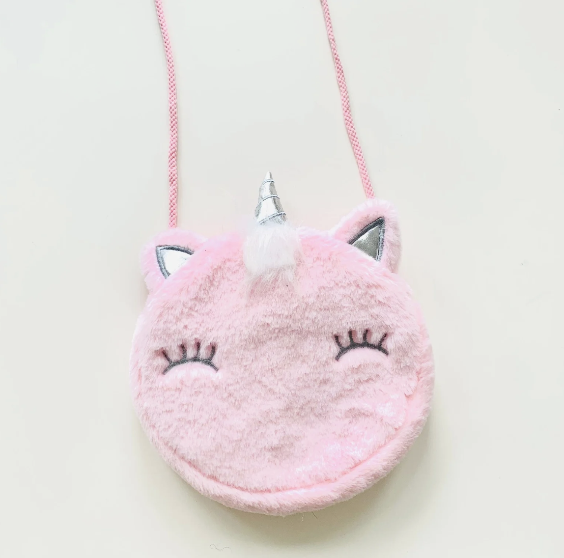 Unicorn Rund Plys Crossbody Taske Pudderfarvet