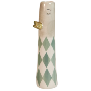 Vase and D4,5x18cm keramik - Harlekin grøn/creme