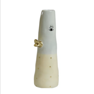 Vase and D5x16cm keramik - Sand/gul m. prikker