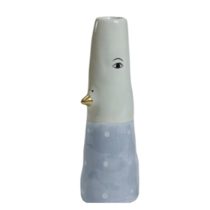 Vase and D5x16cm keramik - Sand/blå m. prikker