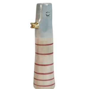 Vase and D4,5x18cm keramik - Creme/blå m. røde striber