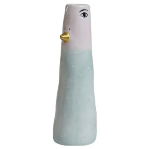 Vase and D5x16cm keramik - Lyserød hoved/mint m. prikker