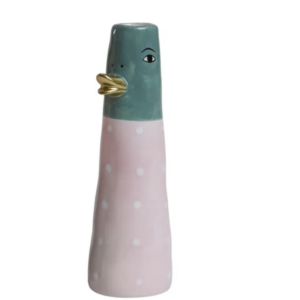 Vase and D5x16cm keramik - Aqua/lyserød m. prikker