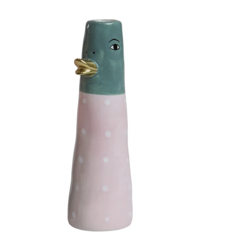 Vase and D5x16cm keramik - Aqua/lyserød m. prikker