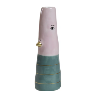 Vase and D5x16cm keramik - Aqua/lyserød m. striber