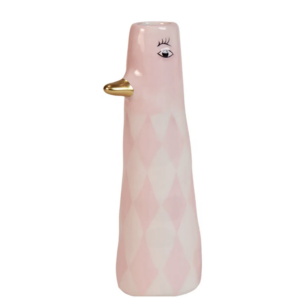 Vase and D4,5x18cm keramik - Harlekin lyserød