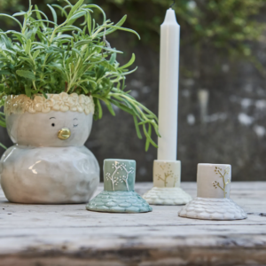 Lysestage D7x5,5cm keramik - Grøn