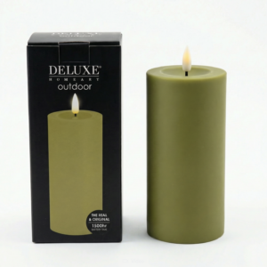 Deluxe LED Bloklys Outdoor Grøn – Real Flame LED Lys Ø7,5 × 15 cm