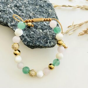 Knyttet Armbånd Grøn / Rosa / Hvid