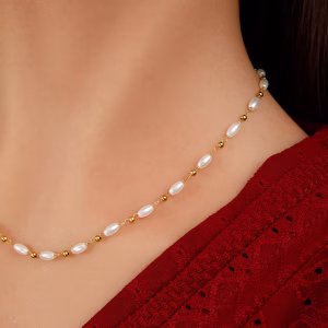 Fin Choker Halskæde med perler – Vandfast, Guld