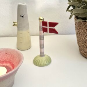 Keramik flag 14 cm Gul fod Rosa striber