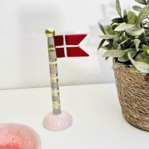 Keramik flag 18 cm Rosa fod Guld striber