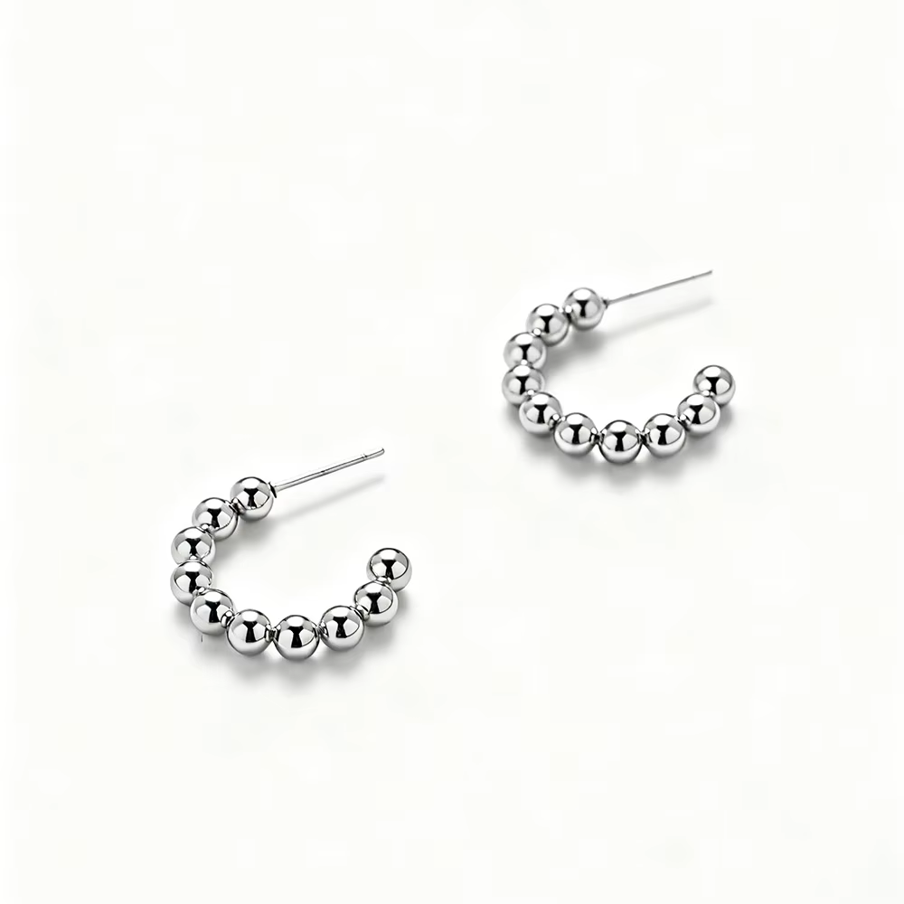 Moderne Hoop Øreringe Kugler Sølv - Billede 2