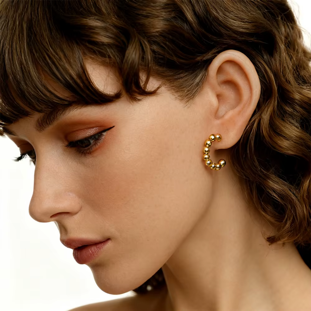 Moderne Hoop Øreringe Kugler Guld