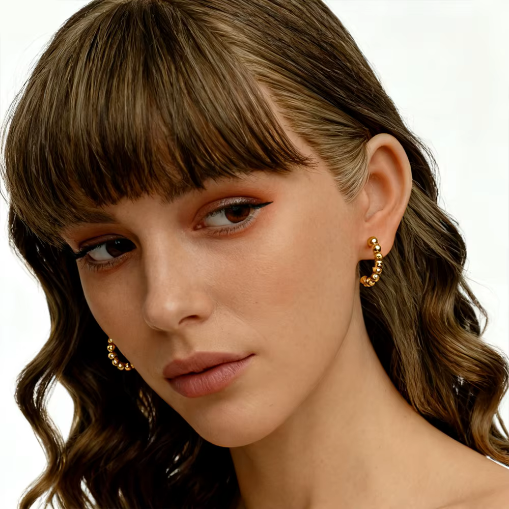 Moderne Hoop Øreringe Kugler Guld - Billede 3