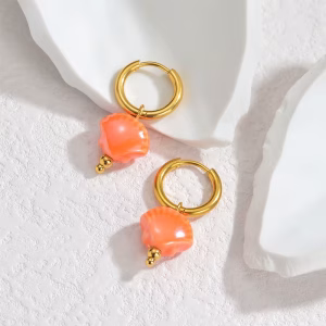 Øreringe Muslingvedhæng, Guld / Koral