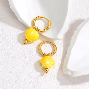 Øreringe Muslingvedhæng, Guld / Gul