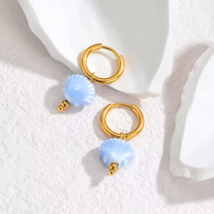 Øreringe Muslingvedhæng, Guld / Lys turkis