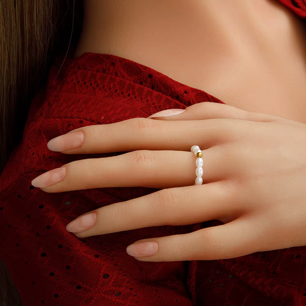 Fin perlering, Guld - Billede 4