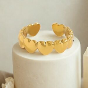 Vandfast Justerbar Ring Hjerter, Guld