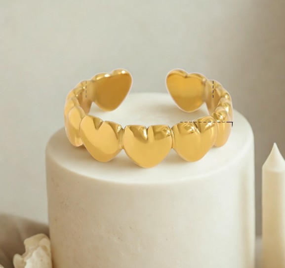 Vandfast Justerbar Ring Hjerter, Guld