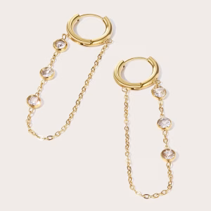 Vandfaste Lange Zircon Tassel Øreringe, Guld