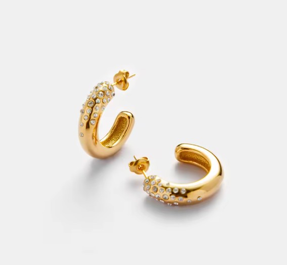 Moderne C-formede Øreringe med Zirkoner, Guld - Billede 3