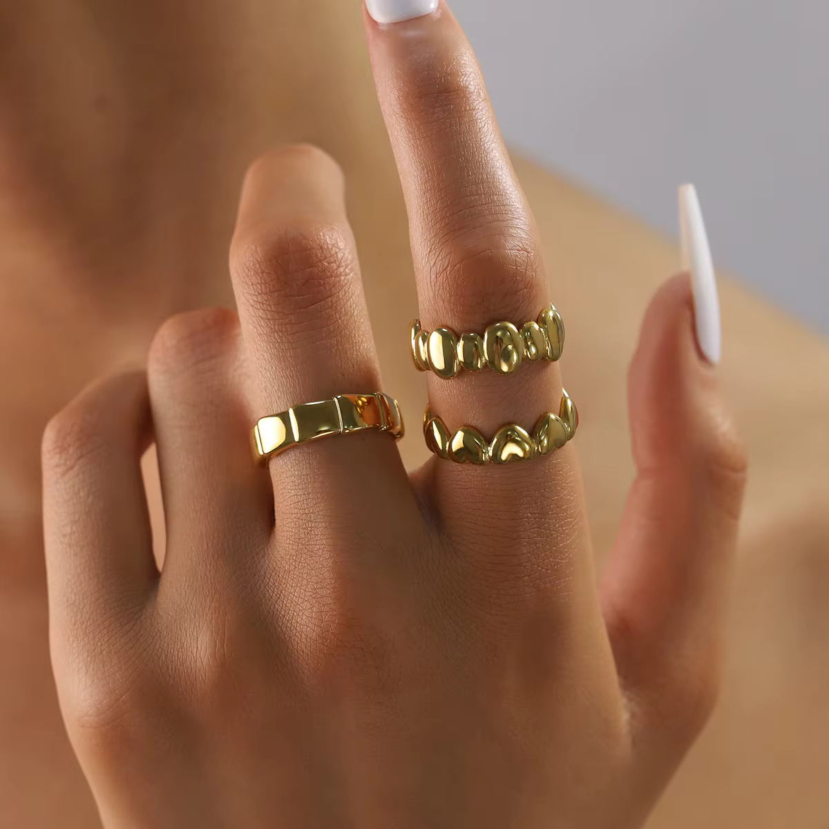 Vandfast Justerbar Ring Bamboo, Guld - Billede 5