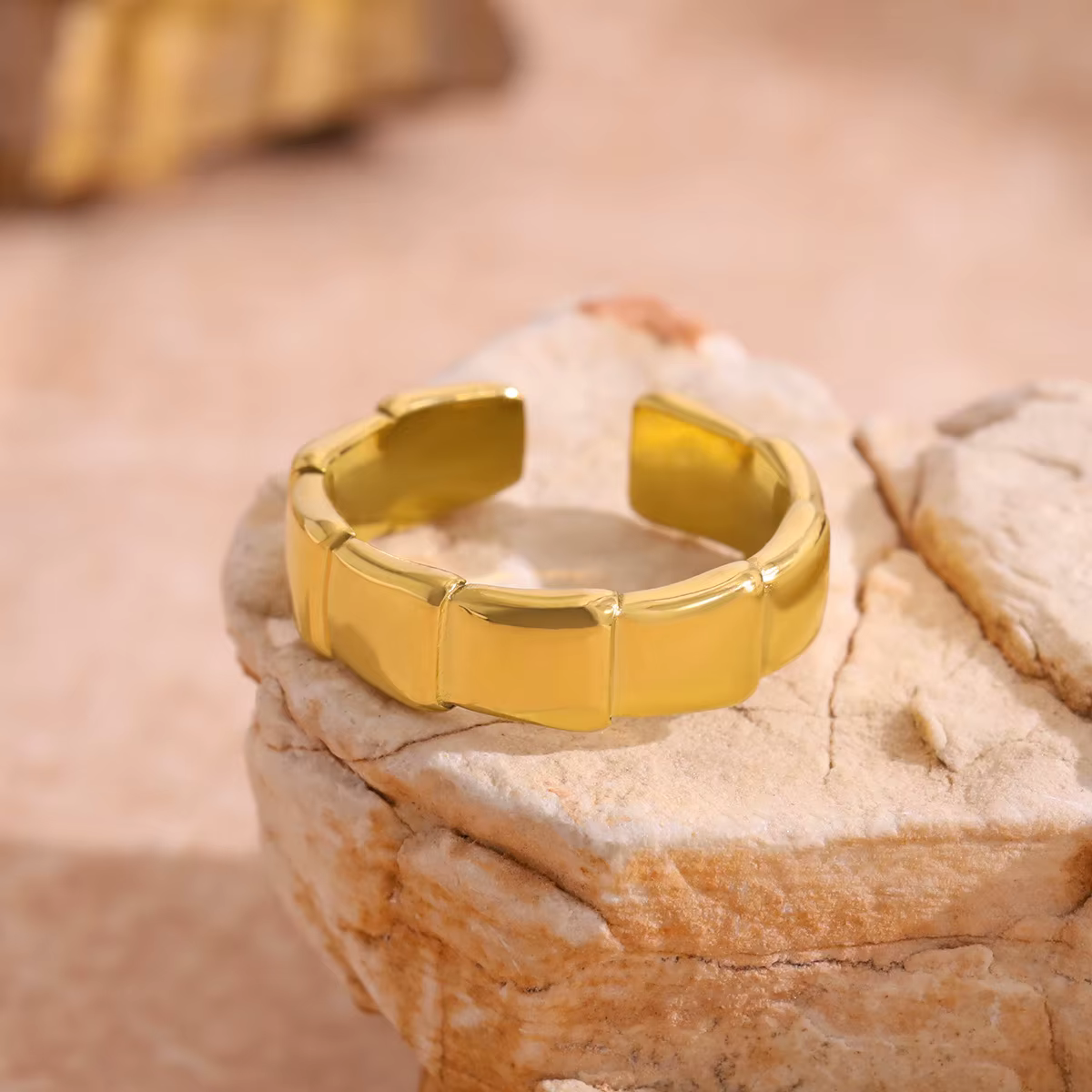 Vandfast Justerbar Ring Bamboo, Guld