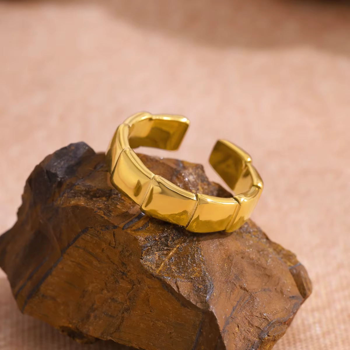 Vandfast Justerbar Ring Bamboo, Guld - Billede 2