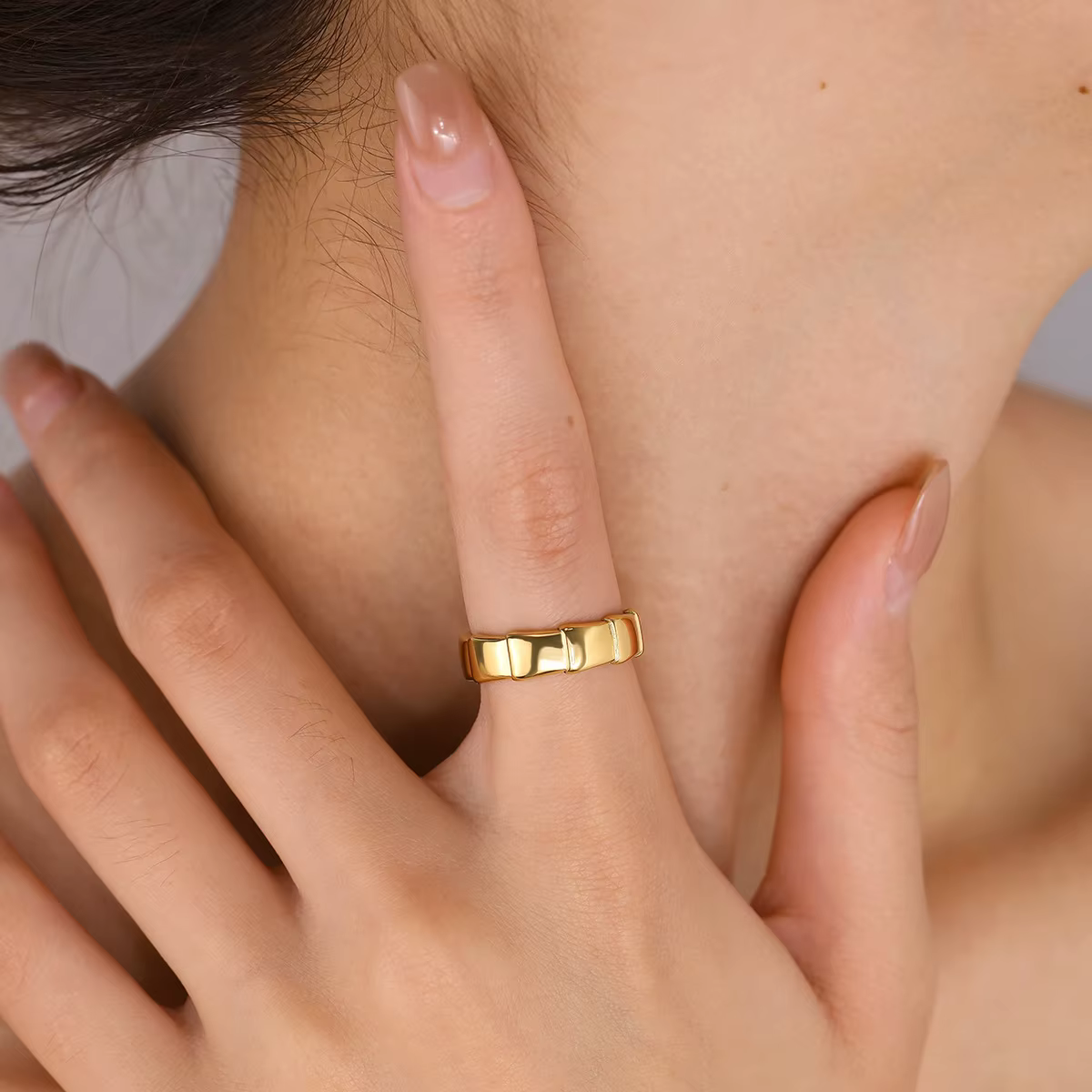 Vandfast Justerbar Ring Bamboo, Guld - Billede 3