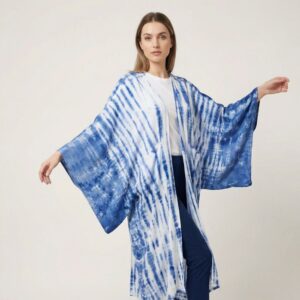 Dip Dye Kimono Lang Blå/Hvid