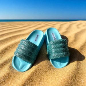 Skønne slippers med Rhinsten Turkis
