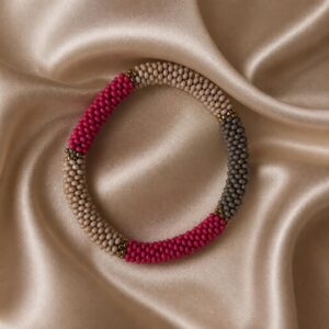 Nepal Vævet Perlearmbånd Creme/Pink/Grå