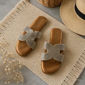 Flad Sandal H Sølv Sten