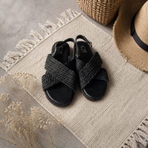 Sandaler Sort Flet med bagrem
