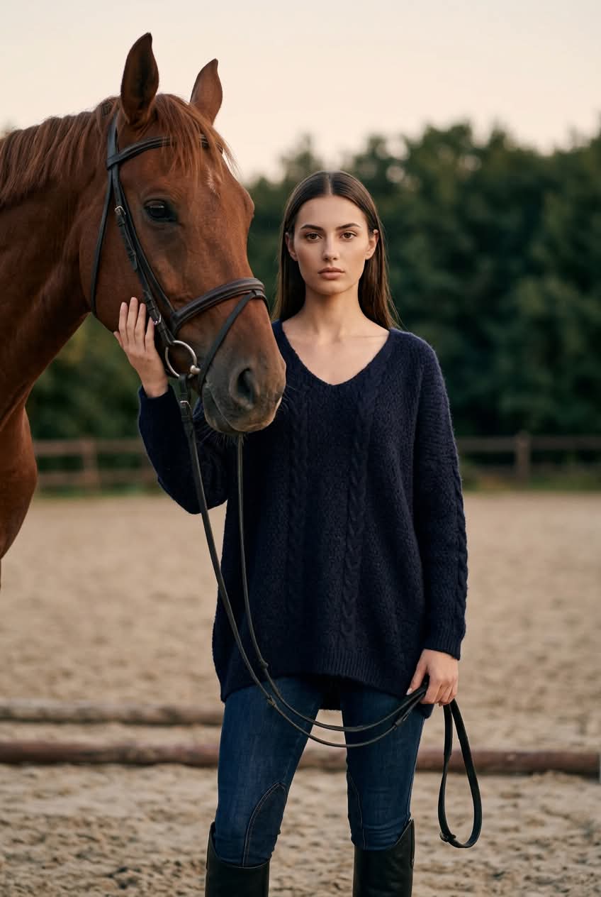 Kabeltrik bluse Marine - One Size (L/XL)