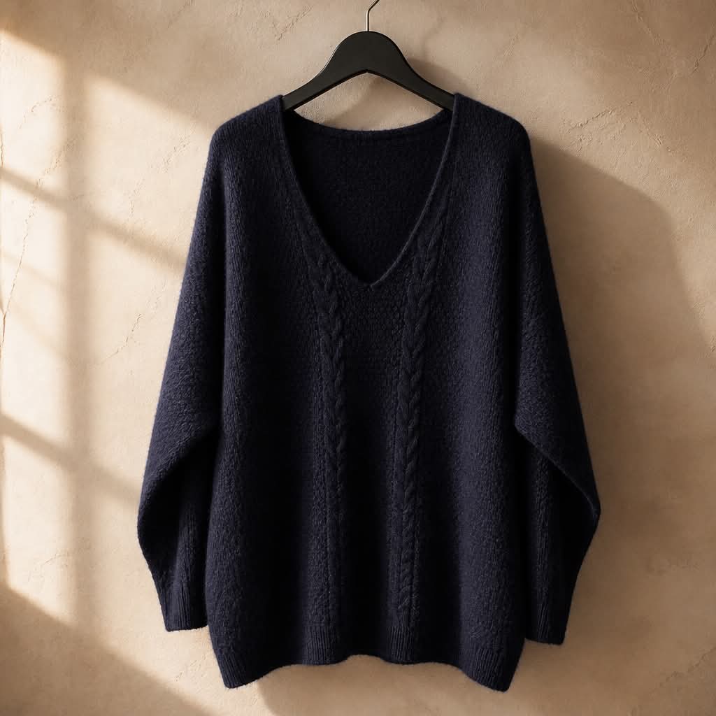 Kabeltrik bluse Marine - One Size (L/XL) - Billede 2