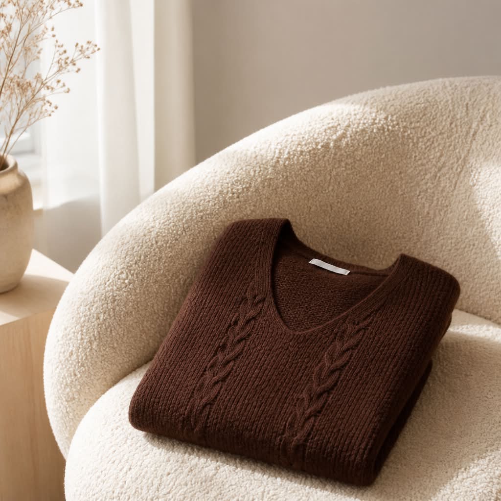 Kabeltrik bluse Mokka - One Size (L/XL) - Billede 3