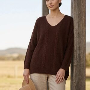 Kabeltrik bluse Mokka - One Size (L/XL)