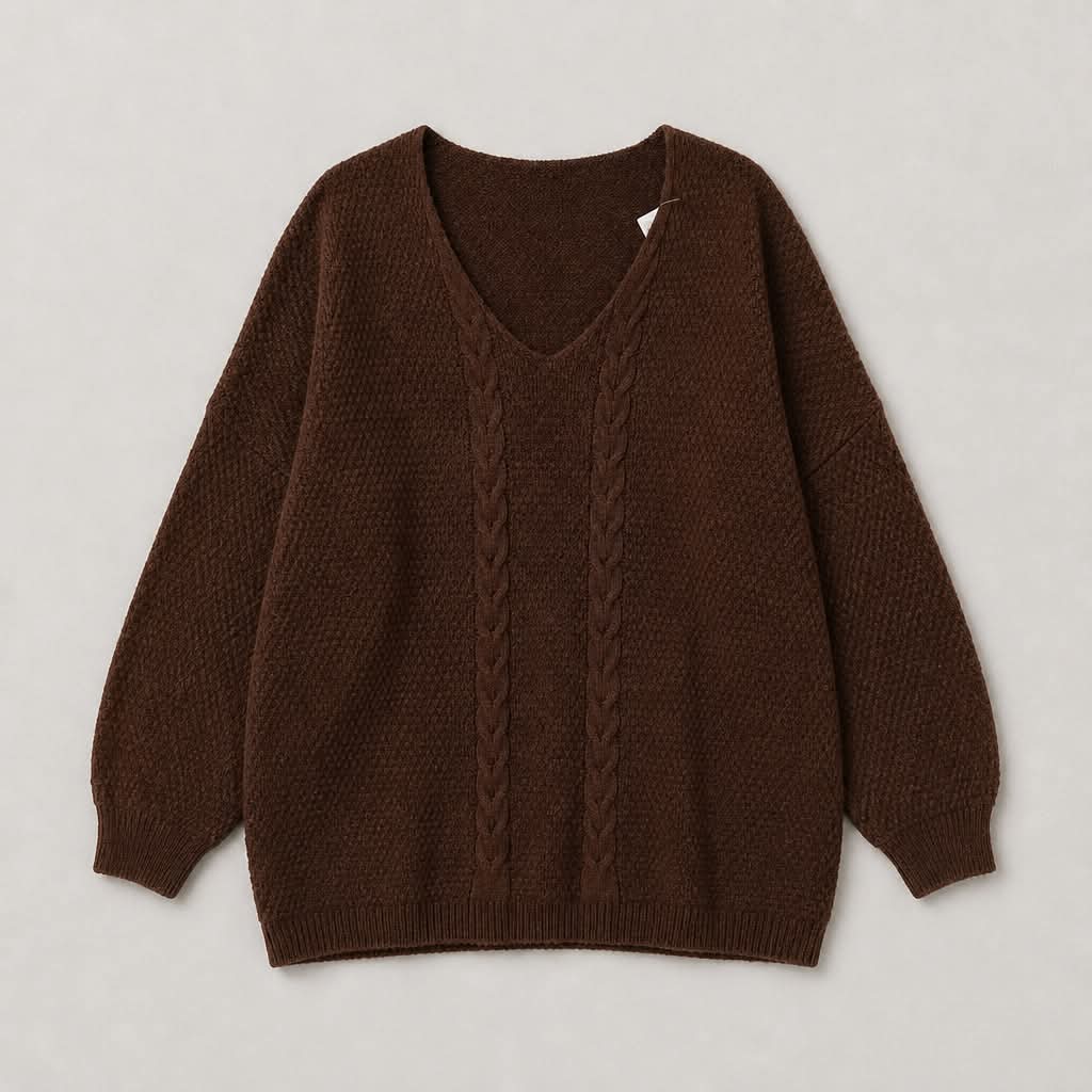 Kabeltrik bluse Mokka - One Size (L/XL) - Billede 2