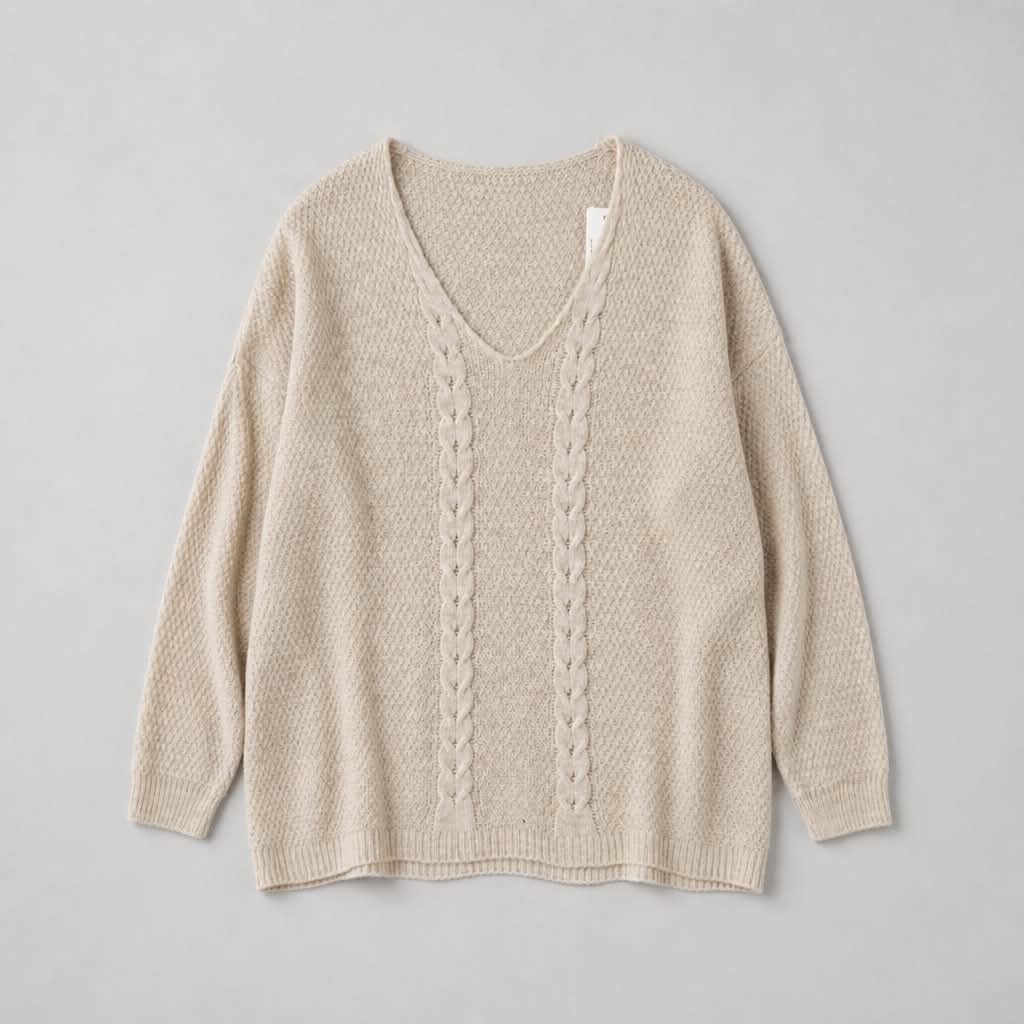 Kabeltrik bluse Creme - One Size (L/XL) - Billede 3
