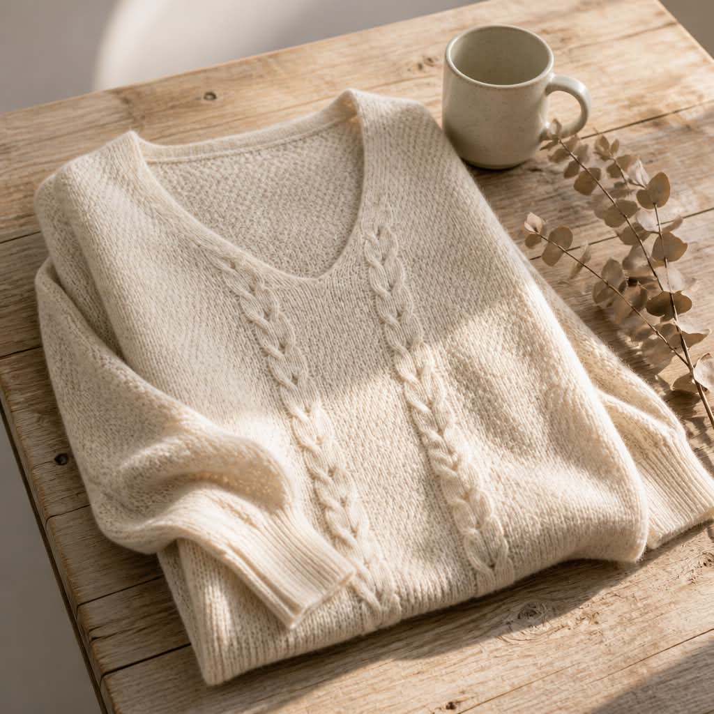 Kabeltrik bluse Creme - One Size (L/XL) - Billede 2