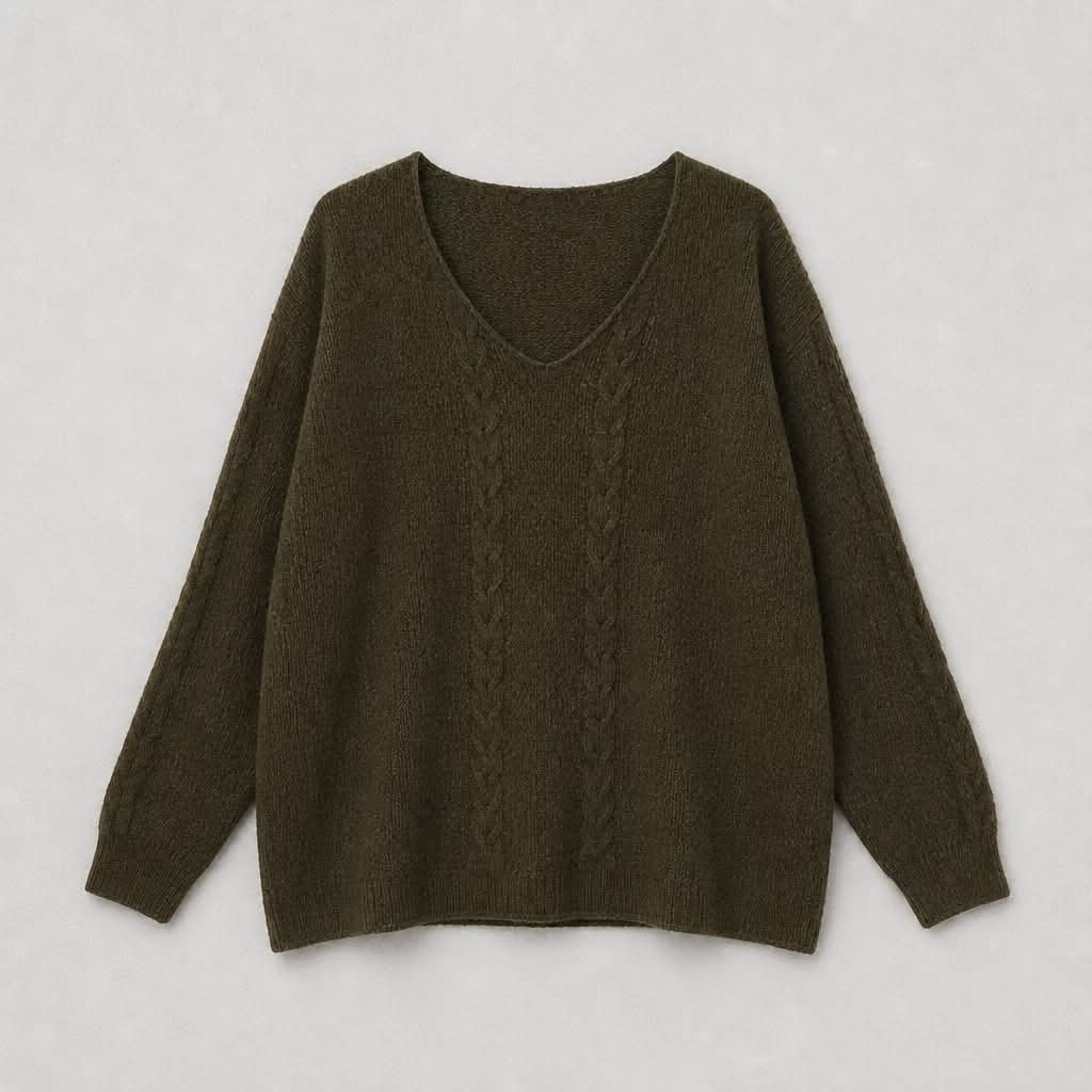 Kabeltrik bluse Oliven - One Size (L/XL) - Billede 2