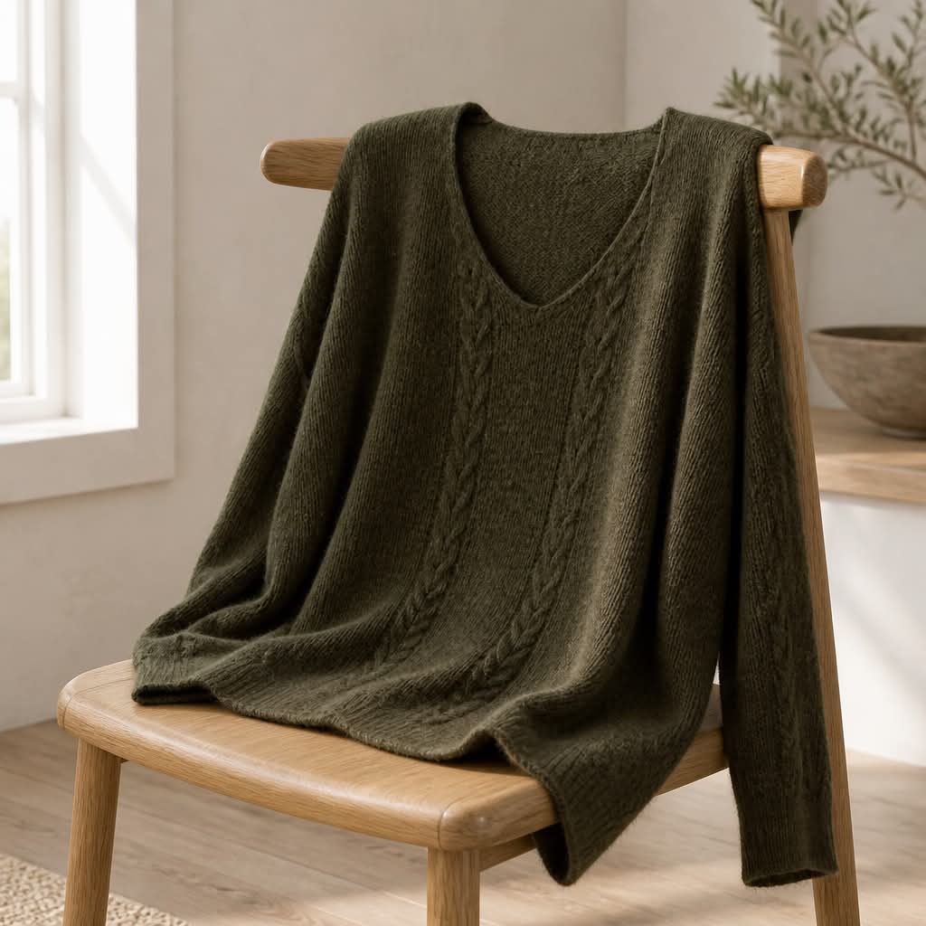 Kabeltrik bluse Oliven - One Size (L/XL) - Billede 3