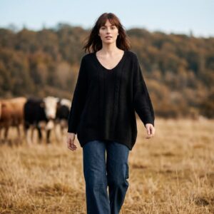 Kabeltrik bluse Sort - One Size (L/XL)