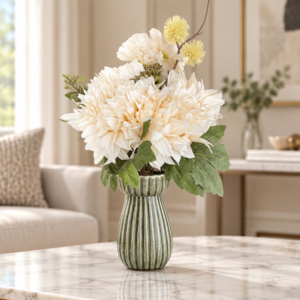 Buket Kunstige Georginer/Hortensia - Creme