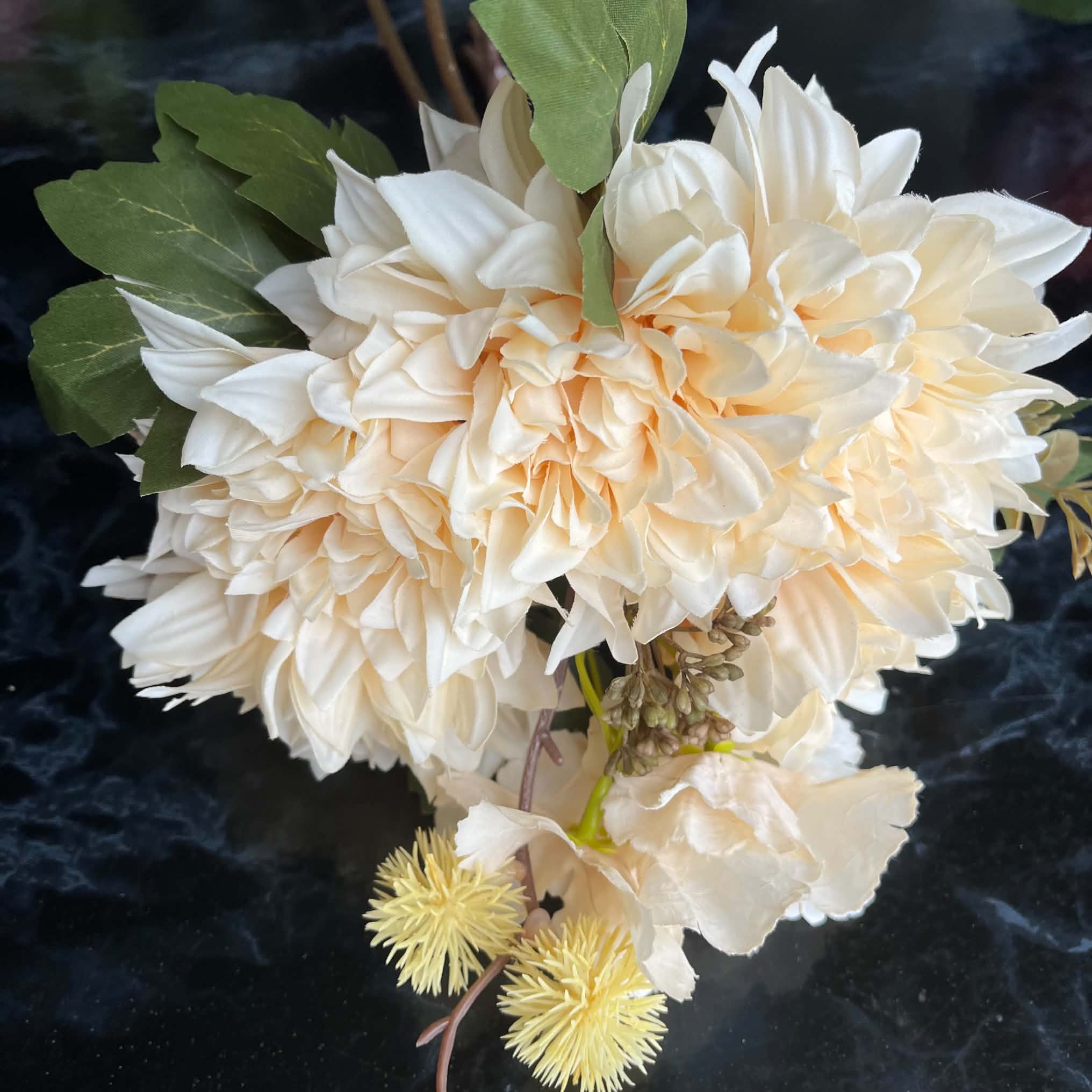 Buket Kunstige Georginer/Hortensia - Creme - Billede 3