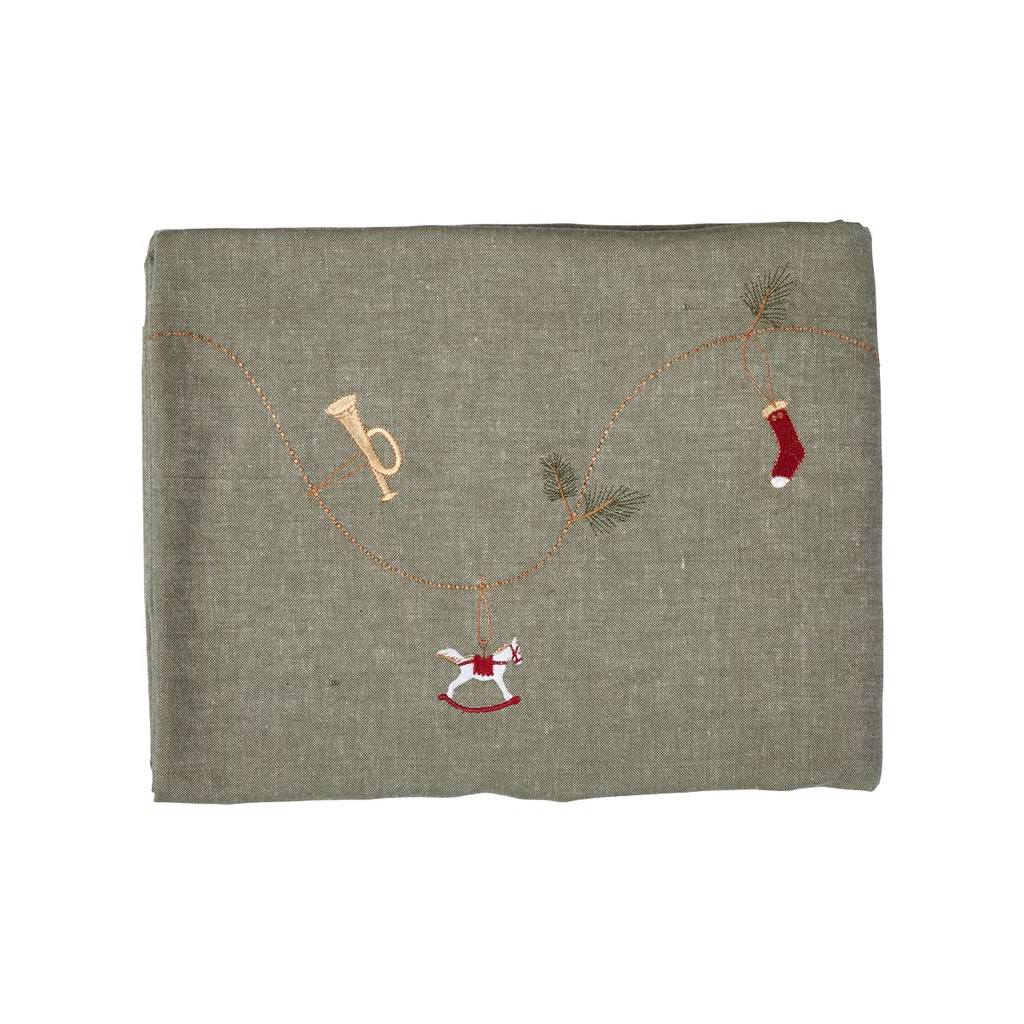 Dug m/broderi 140x360cm bomuld Grøn - Billede 2